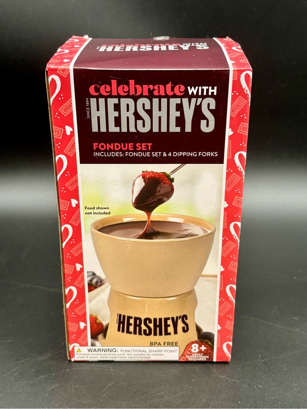 Hershey’s Ceramic Fondue Set Chocolate Fondue Pot with 4 Dipping Forks New